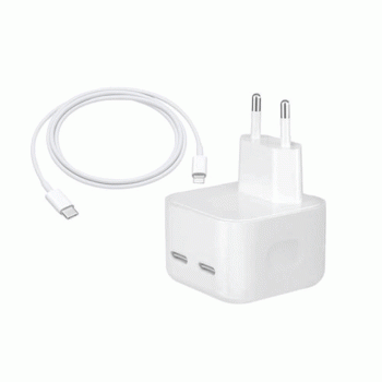 Γρήγορος Φορτιστής για SmartPhone με 2 Type-C Θύρες PD 50W & Καλώδιο Type-C σε Lightning - Χρώμα: Άσπρο Γρήγορος Φορτιστής για SmartPhone με 2 Type-C Θύρες PD 50W & Καλώδιο Type-C σε Lightning - Χρώμα: Άσπρο