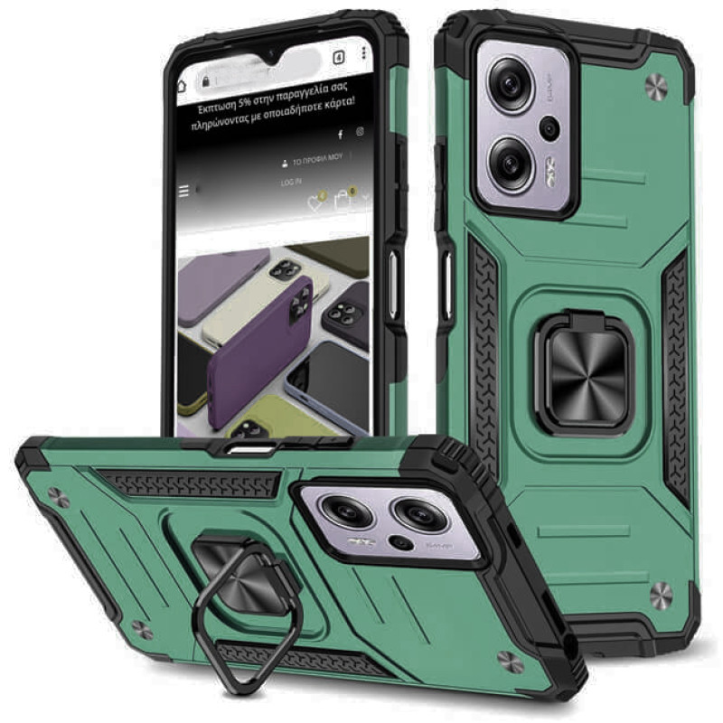 Σκληρή Θήκη Πλάτης Armor με Βάση Στήριξης για Xiaomi Redmi 12C - Χρώμα: Σκούρο Πράσινο