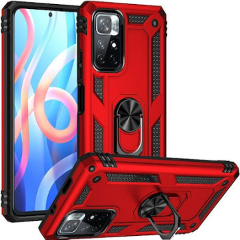 Σκληρή Θήκη Πλάτης Armor με Βάση Στήριξης για Xiaomi Redmi Note 11 5G - Χρώμα: Κόκκινο