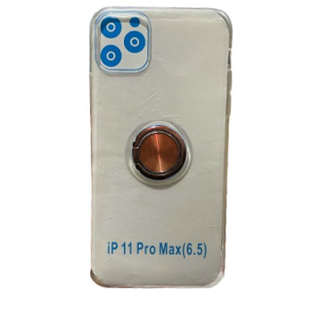 Θήκη Πλάτης Σιλικόνης με Ρόζ Χρυσό Δαχτυλίδι για Apple iPhone 11 Pro Max - Χρώμα: Διάφανο