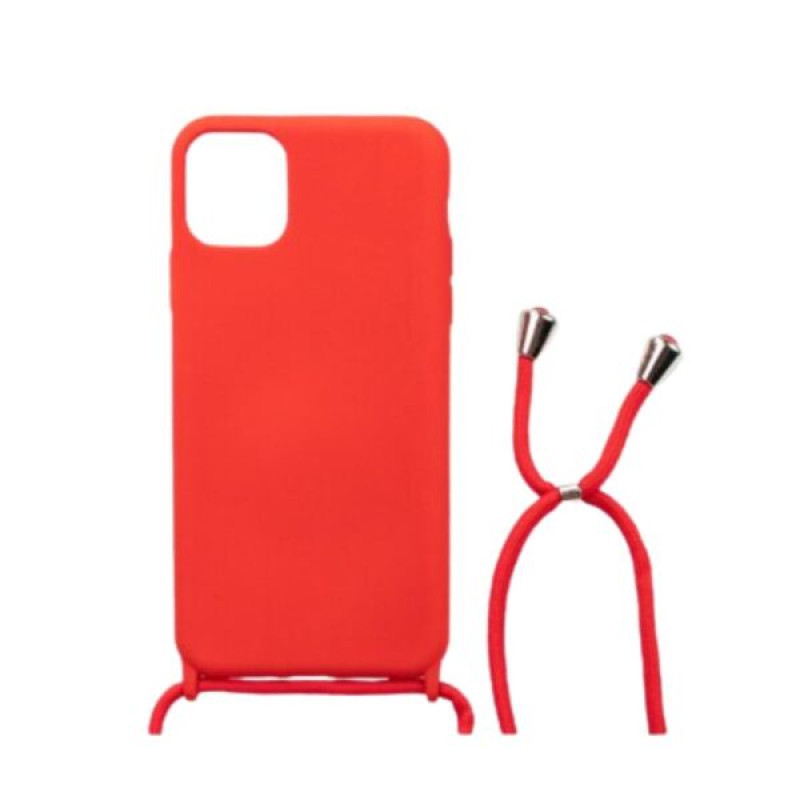 Θήκη Πλάτης Σιλικόνης με Λουράκι για Apple iPhone 12 Pro Max - Χρώμα: Κόκκινο