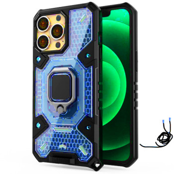 Σκληρή Θήκη Σιλικόνης με Λουράκι για iPhone 11 Pro Max - Χρώμα: Μαύρο-Μπλε Σκληρή Θήκη Σιλικόνης με Λουράκι για iPhone 11 Pro Max - Χρώμα: Μαύρο-Μπλε