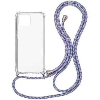 Θήκη Πλάτης Σιλικόνης με Μωβ/Μπλε/Κίτρινο Λουράκι για Apple iPhone 14 Plus - Χρώμα: Διάφανο Θήκη Πλάτης Σιλικόνης με Μωβ/Μπλε/Κίτρινο Λουράκι για Apple iPhone 14 Plus - Χρώμα: Διάφανο