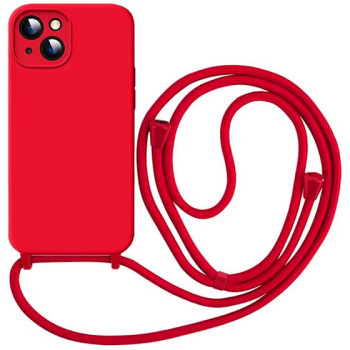 Θήκη Σιλικόνης με Λουράκι για iPhone 15 Plus - Χρώμα: Κόκκινο Θήκη Σιλικόνης με Λουράκι για iPhone 15 Plus - Χρώμα: Κόκκινο