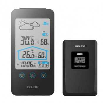 ΥΓΡΟΜΕΤΡΟ ΘΕΡΜΟΜΕΤΡΟ BALDR DIGITAL LCD INDOOR OUTDOOR WEATHER STATION THERMOMETER HYGROMETER WITH TOUCH SCREEN ΜΑΥΡΟ