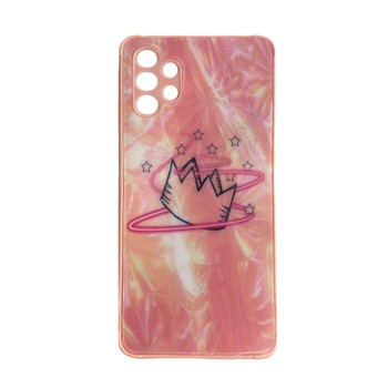 Θήκη Πλάτης Πλαστική με Σχέδια για Samsung Galaxy A32 5G - Χρώμα: Απαλό Ρόζ με Στέμμα