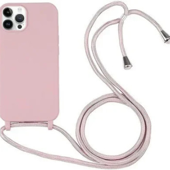 Θήκη Πλάτης Σιλικόνης με Λουράκι για Apple iPhone 12 Pro Max - Χρώμα: Ρόζ