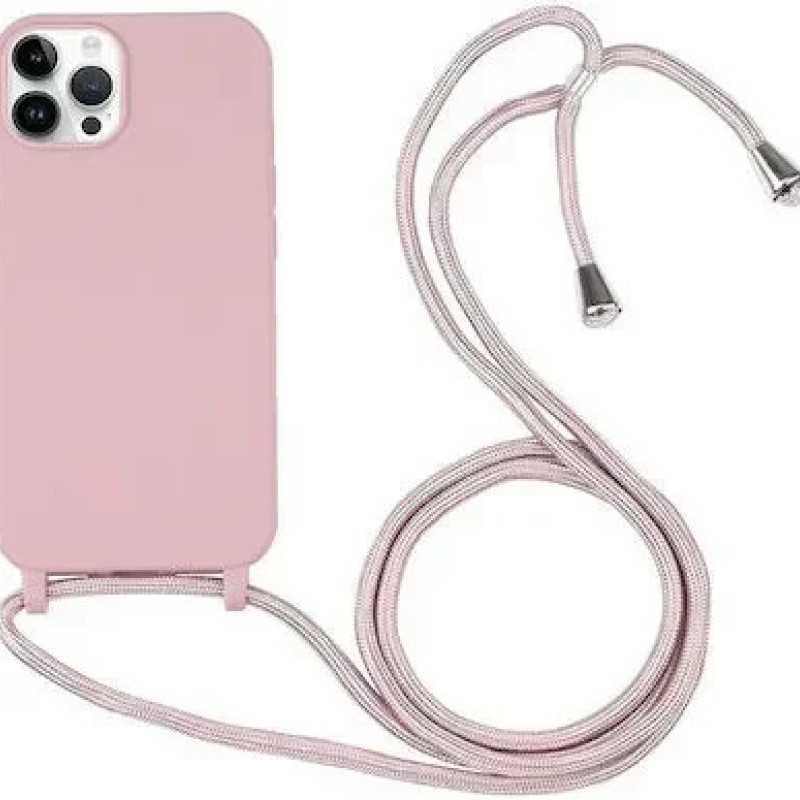 Θήκη Πλάτης Σιλικόνης με Λουράκι για Apple iPhone 12 Pro Max - Χρώμα: Ρόζ