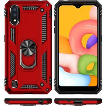 Σκληρή Θήκη Πλάτης Armor με Βάση Στήριξης για Samsung Galaxy A01 - Χρώμα: Κόκκινο