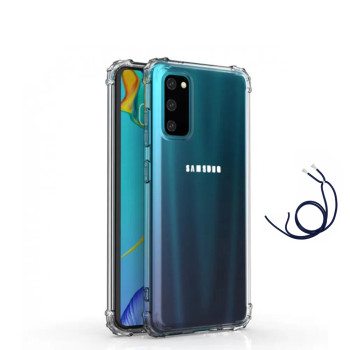 Θήκη Πλάτης Σιλικόνης Antishock με Λουράκι Σκούρο Μπλε για Samsung Galaxy S20 - Χρώμα: Διαφανής Θήκη Πλάτης Σιλικόνης Antishock με Λουράκι Σκούρο Μπλε για Samsung Galaxy S20 - Χρώμα: Διαφανής