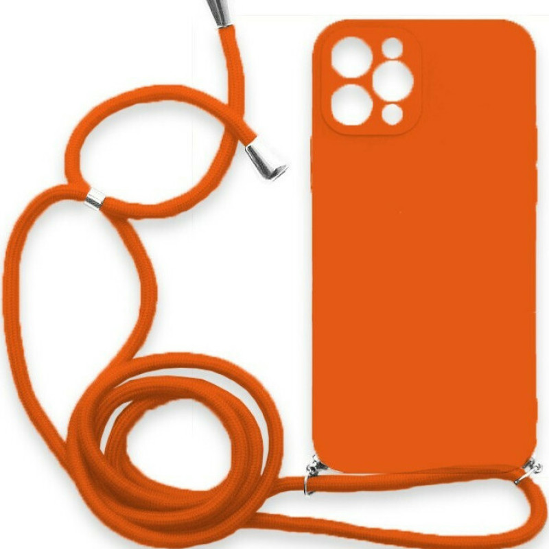 Θήκη Σιλικόνης με Λουράκι & Προστασία Κάμερας για iPhone 12 Pro - Χρώμα: Πορτοκαλί