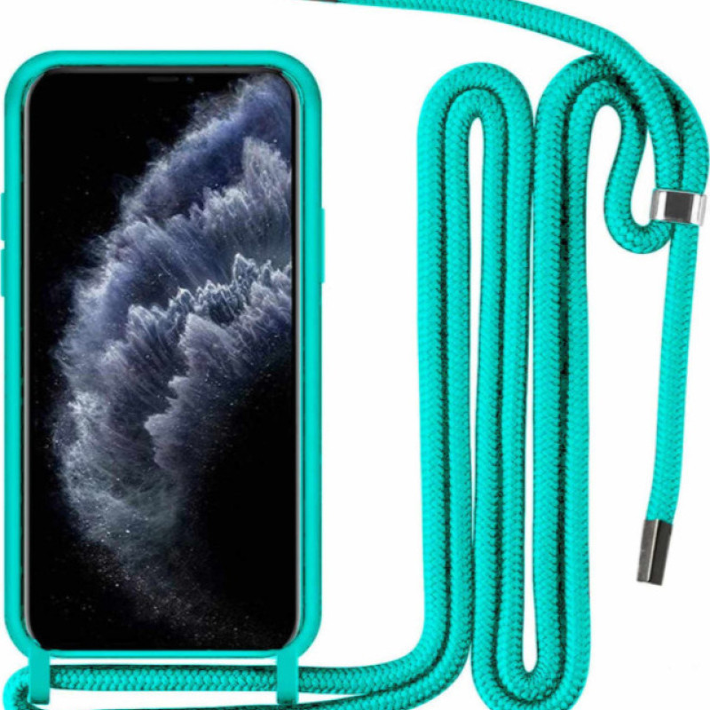 Θήκη Πλάτης Σιλικόνης με Λουράκι για Apple iPhone 13 Pro Max - Χρώμα: Τιρκουάζ