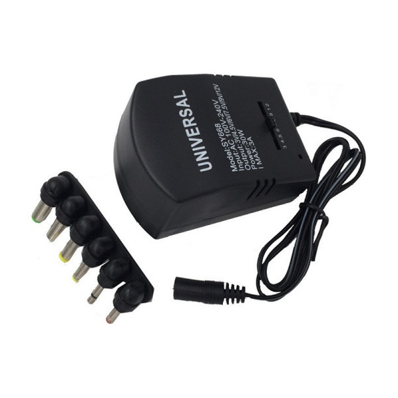 Universal Ρυθμιζόμενο Τροφοδοτικό με Διάφορα Βύσματα SY668 3 έως 12V 3.1A 30W - Χρώμα: Μαύρο