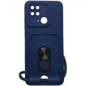 Θήκη Σιλικόνης με Λουράκι & Υποδοχή Κάρτας για Xiaomi Redmi 10C - Χρώμα: Σκούρο Μπλε