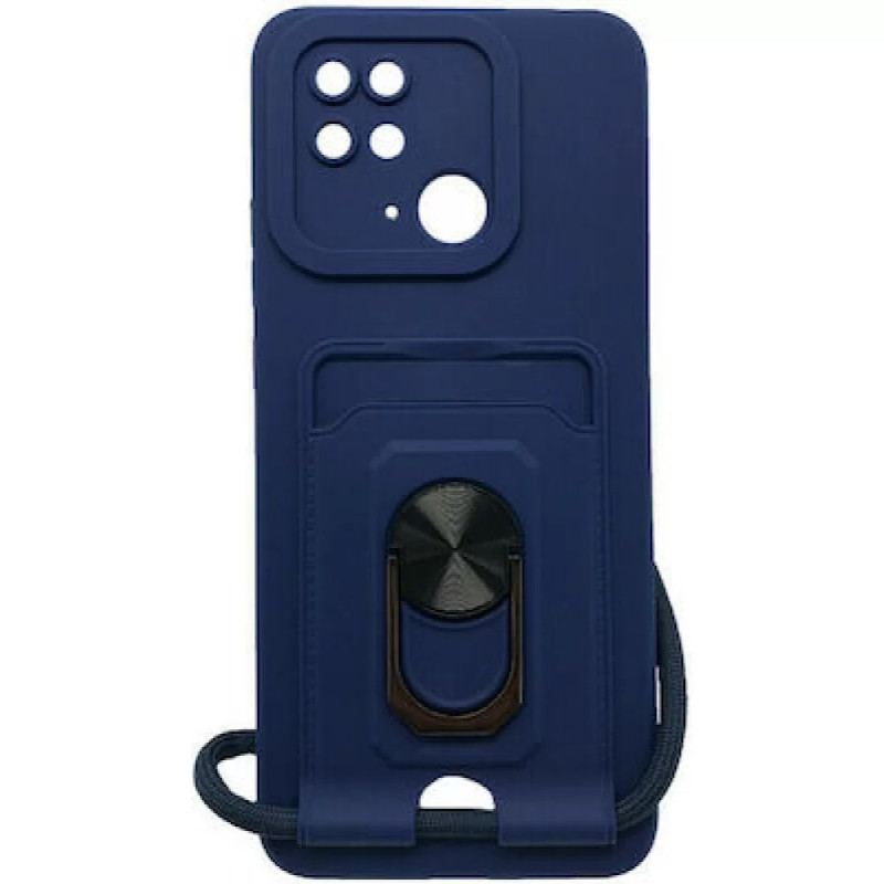 Θήκη Σιλικόνης με Λουράκι & Υποδοχή Κάρτας για Xiaomi Redmi 10C - Χρώμα: Σκούρο Μπλε