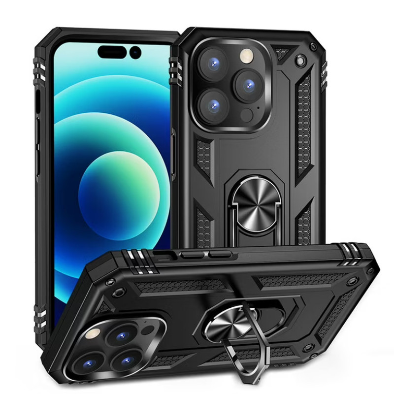 Σκληρή Θήκη Πλάτης Armor με Βάση Στήριξης για Apple iPhone 14 - Χρώμα: Μαύρο