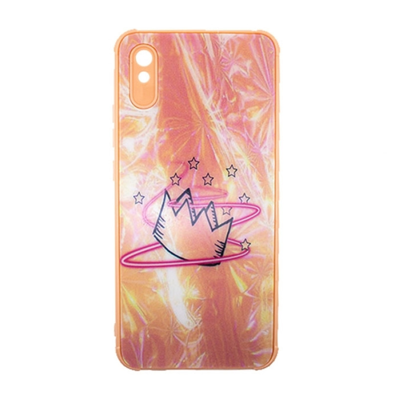 Θήκη Πλάτης Πλαστική με Σχέδια για Xiaomi Redmi 9A/9i/9AT - Χρώμα: Απαλό Ρόζ με Στέμμα
