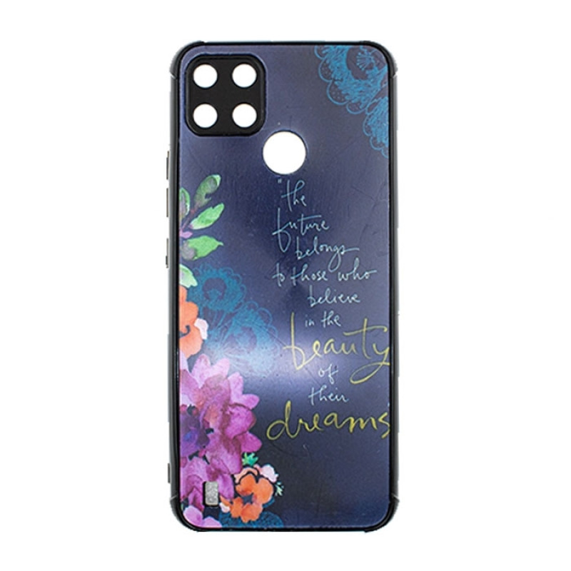 Θήκη Πλάτης Πλαστική με Σχέδια για Realme C21Y/ C25Y - Χρώμα: Ναυτικό Μπλε με Λουλουδάκια