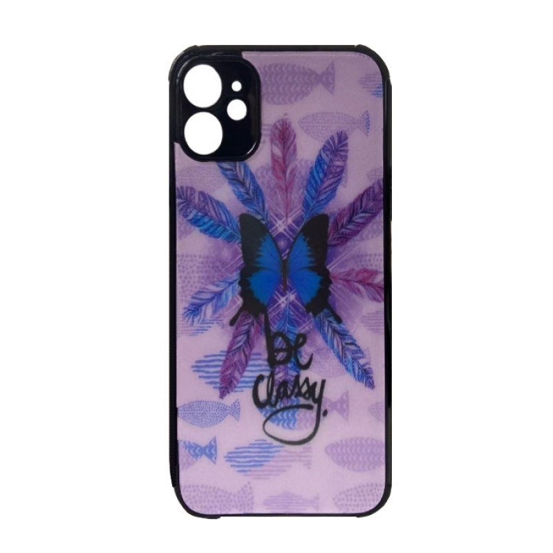 Θήκη Πλάτης Πλαστική με Σχέδια για Apple iPhone 11 - Χρώμα: Μωβ με Πεταλούδα