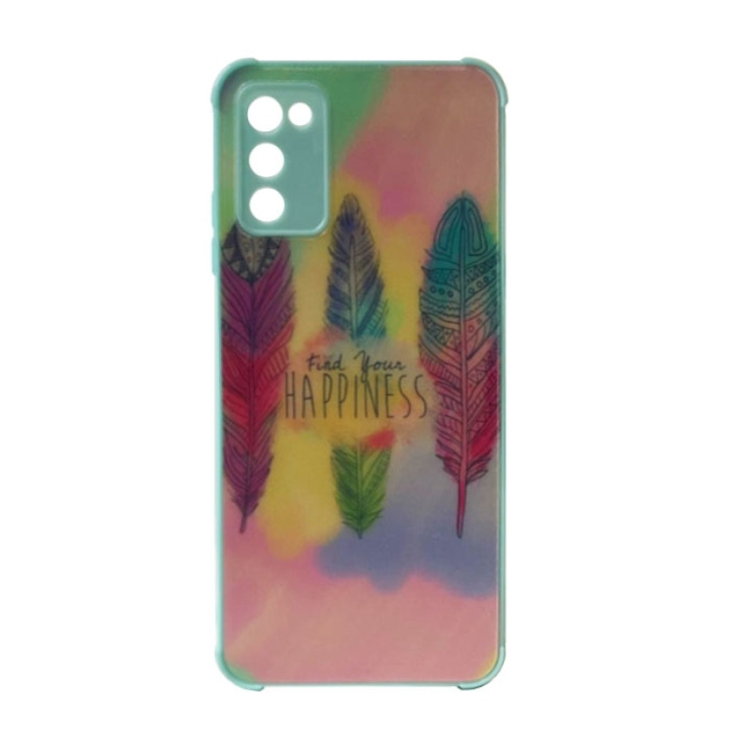 Θήκη Πλάτης Πλαστική με Σχέδια για Samsung Galaxy A03s A037 - Χρώμα: Γαλάζιο με Φτέρα