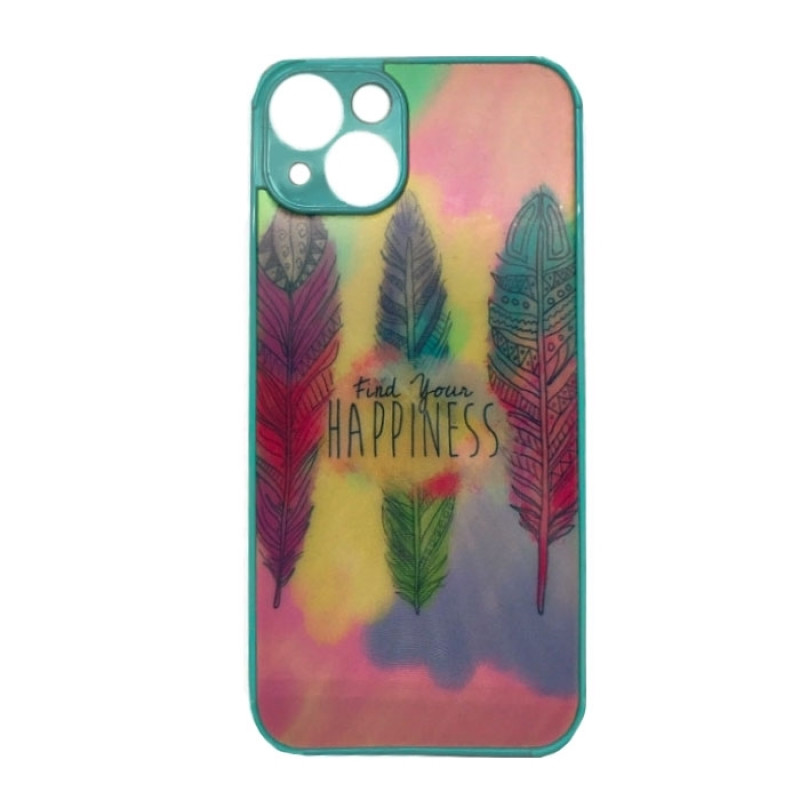 Θήκη Πλάτης Πλαστική με Σχέδια για Apple iPhone 13 - Χρώμα: Γαλάζιο με Φτέρα