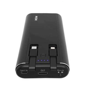 PZX V23 Power Bank 20000Mah με Διπλά Καλώδια Ενσωματωμένα σε Type C και Lightning Cables - Χρώμα: Μαύρο