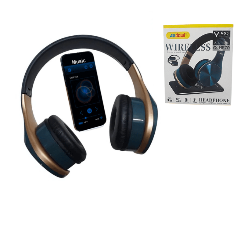 Andowl Q-HE70 Ασύρματα Bluetooth On Ear Ακουστικά - Χρώμα: Μαύρο-Χρυσό