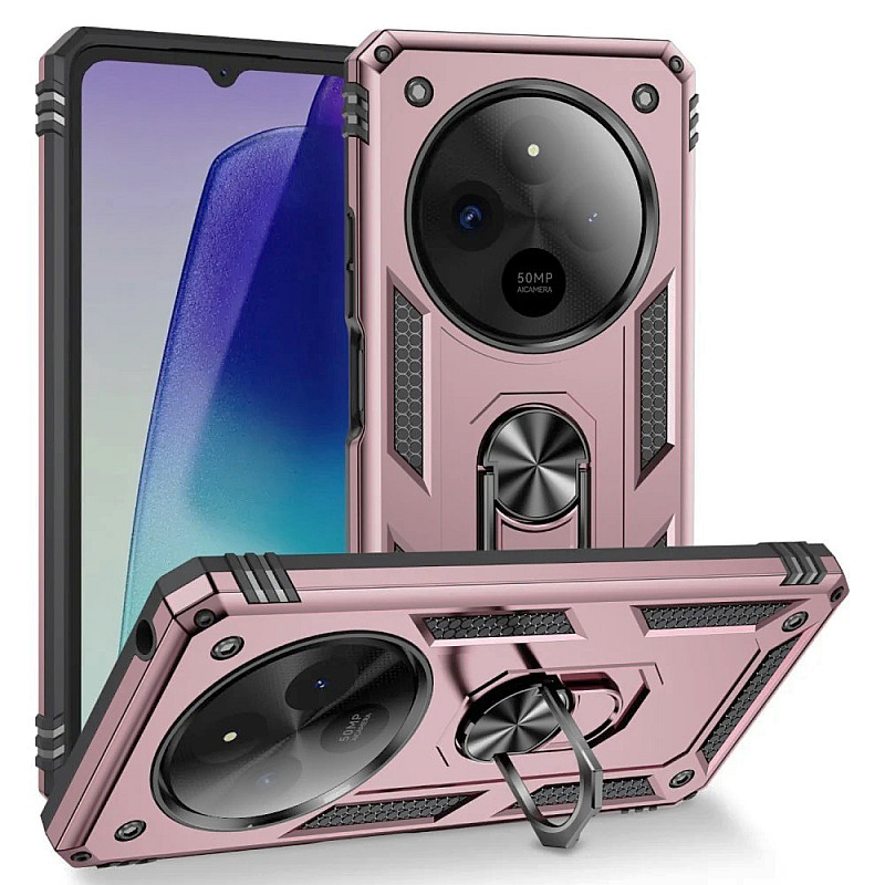 Σκληρή Θήκη Πλάτης Armor με Βάση Στήριξης για Xiaomi Redmi 14C - Χρώμα: Ροζ Χρυσό