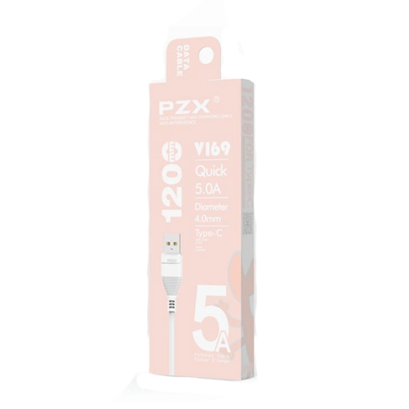PZX v169 Fast Charging Cable 5A USB To TYPE C 1.2m Data Cable / Καλώδιο Φόρτισης και Μεταφοράς Δεδομένων - Χρώμα: Λευκό