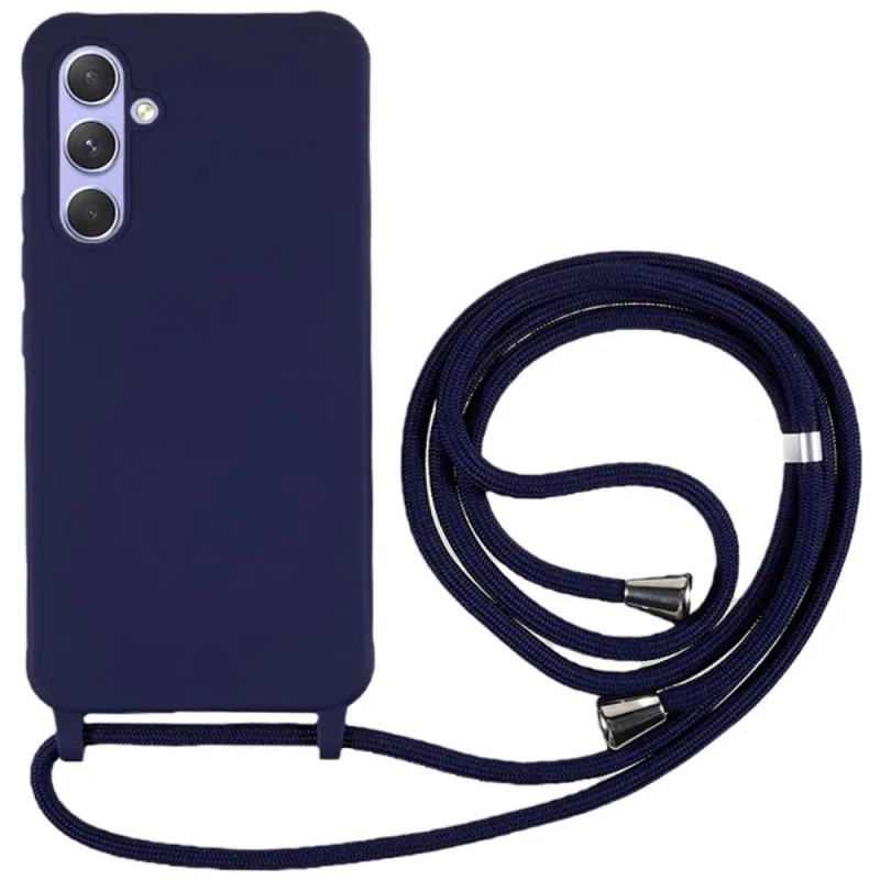 Θήκη Πλάτης Σιλικόνης με Λουράκι για Samsung Galaxy A35 5G - Χρώμα: Σκούρο Μπλε