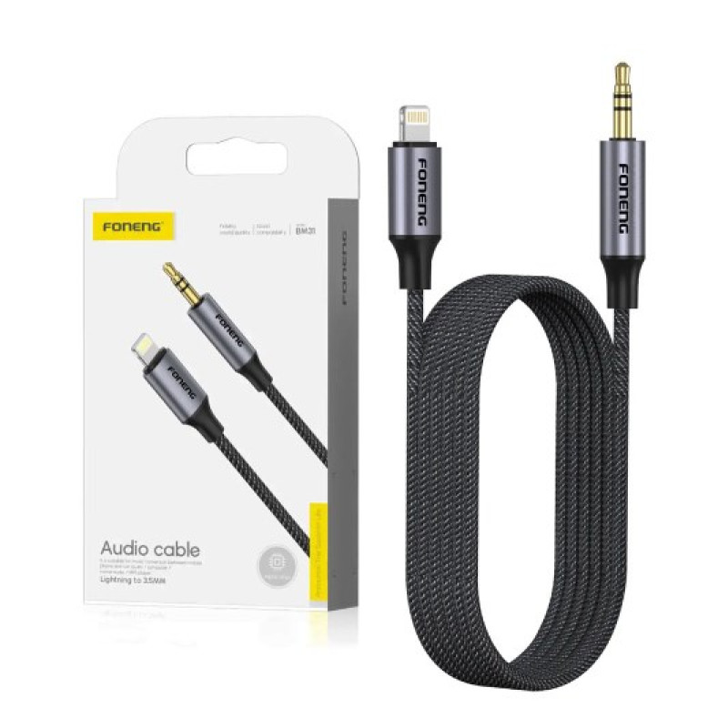 FONENG BM31 Καλώδιο AUX Lightning σε 3.5mm 1m - Χρώμα: Μαύρο
