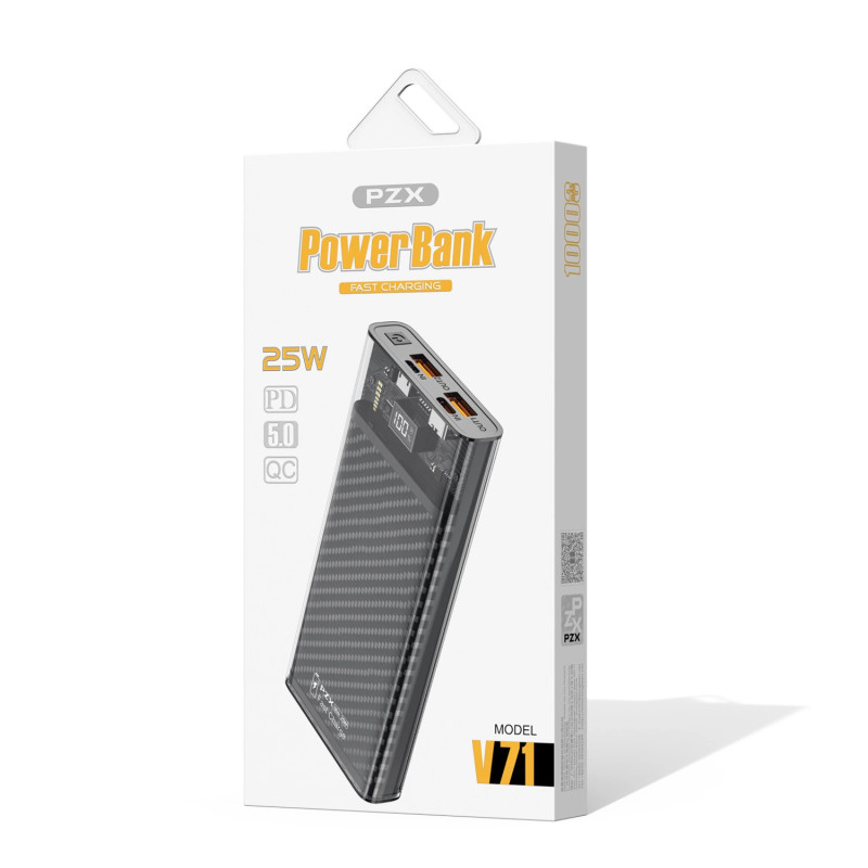PZX V71 V2 PowerBank Type-C / USB Input / Outputs PD25W 10000mAh - Χρώμα: Μαύρο