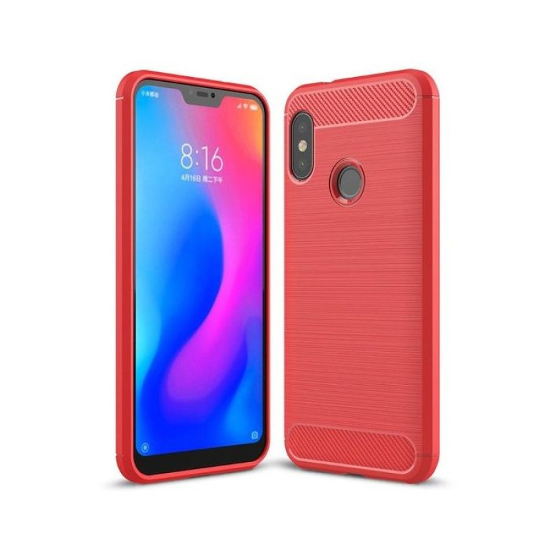 Θήκη Πλάτης Σιλικόνης Carbon για Huawei P Smart 2019 - Χρώμα: Κόκκινο