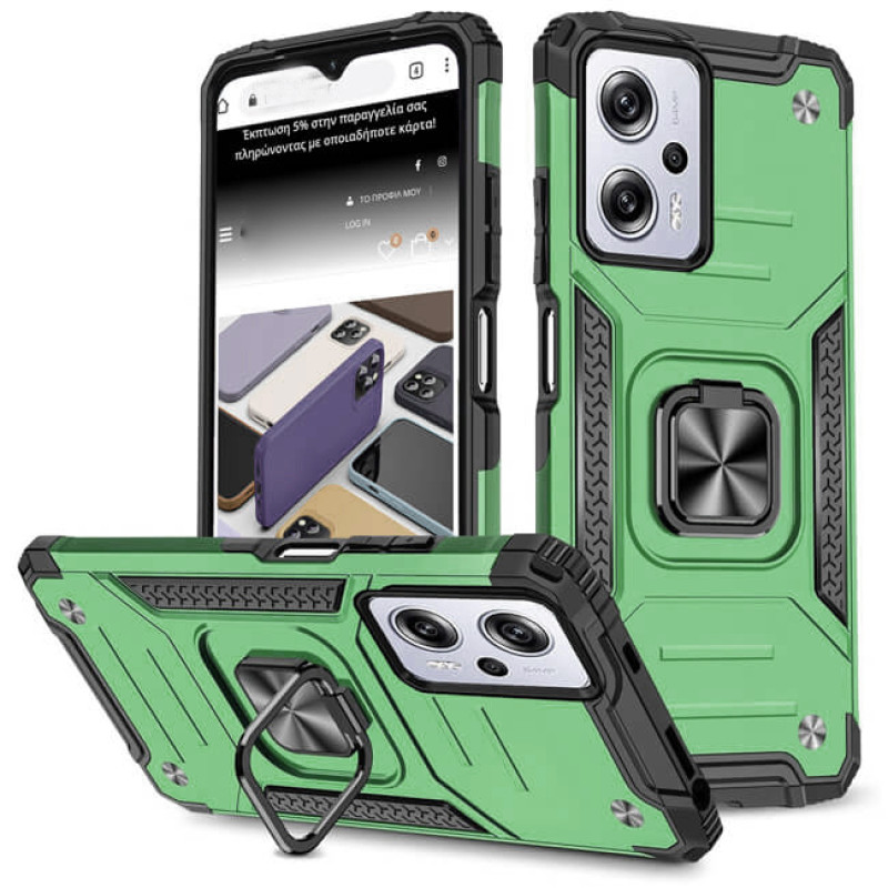 Σκληρή Θήκη Πλάτης Armor με Βάση Στήριξης για Samsung Galaxy A32 5G - Χρώμα: Πράσινο