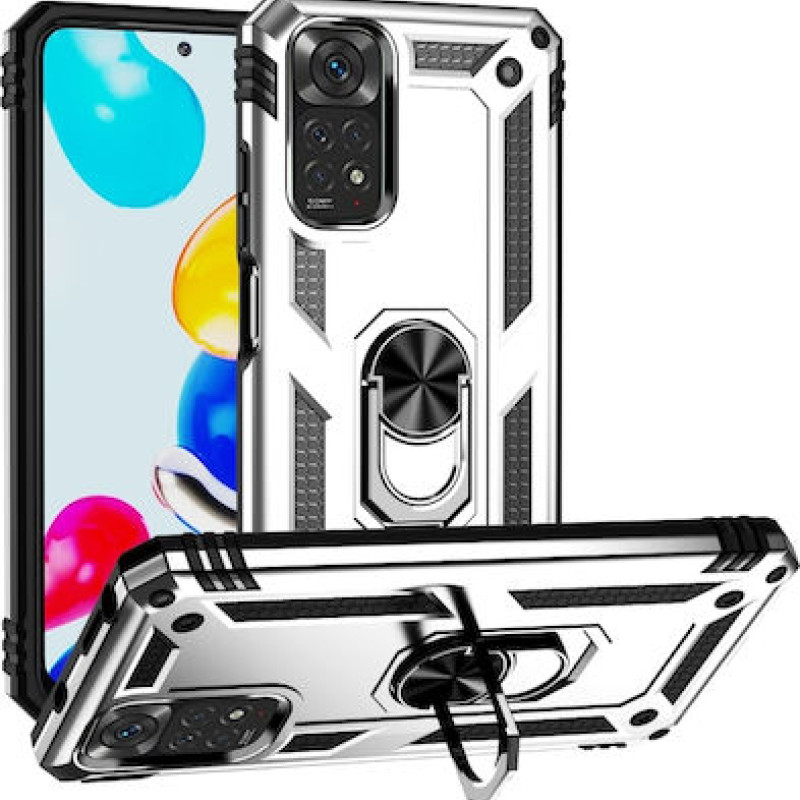 Σκληρή Θήκη Πλάτης Armor με Βάση Στήριξης για Xiaomi Redmi Note 11 5G - Χρώμα: Ασημί