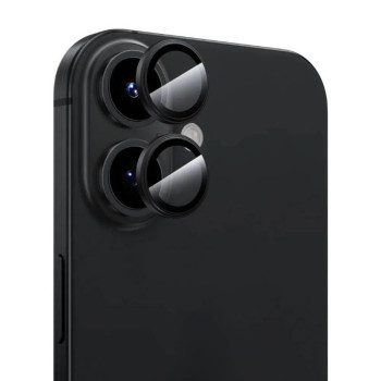 Full Glue Tζαμάκι Προστασίας Πίσω Κάμερας με Μεταλλικό Πλαίσιο για Apple iPhone 16 / 16 Plus - Χρώμα: Μαύρο