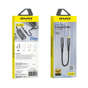 Awei CL-216T Μετατροπέας USB-C Male σε USB-C Female Extension Cable 20cm - Χρώμα: Λευκό