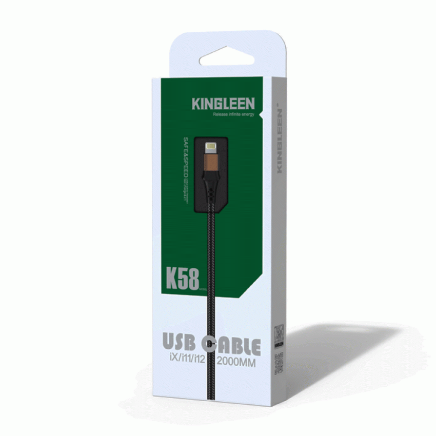 KINGLEEN K57 Καλώδιο Φόρτισης & Μεταφοράς Δεδομένων USB σε Lightning 2.1A 2m - Χρώμα: Μαύρο