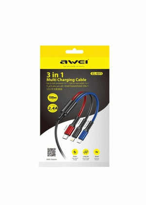 AWEI CL-971 Καλώδιο Φόρτισης & Μεταφοράς Δεδομένων USB-A σε Micro USB / Type-C / Lightning 2.4A 1.2m - Χρώμα: Μαύρο