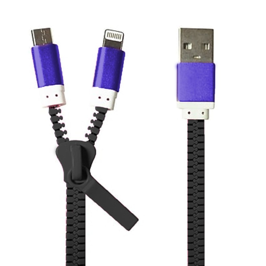 USB καλώδιο φερμουάρ 2 σε 1 USB 2.0 σε lightning και microUSB - 0.5μ - OEM bulk - Χρώμα: Μπλε