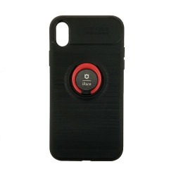 Back Cover iFace Silicone Case with Stand for Apple iPhone XR - Color: Black Red