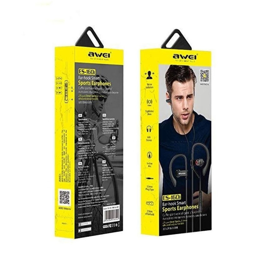 Wired Earphones Awei ES-160i Sports Ear-Hook Stereo Headset Ενσύρματα Ακουστικά - Χρώμα: Μαύρο