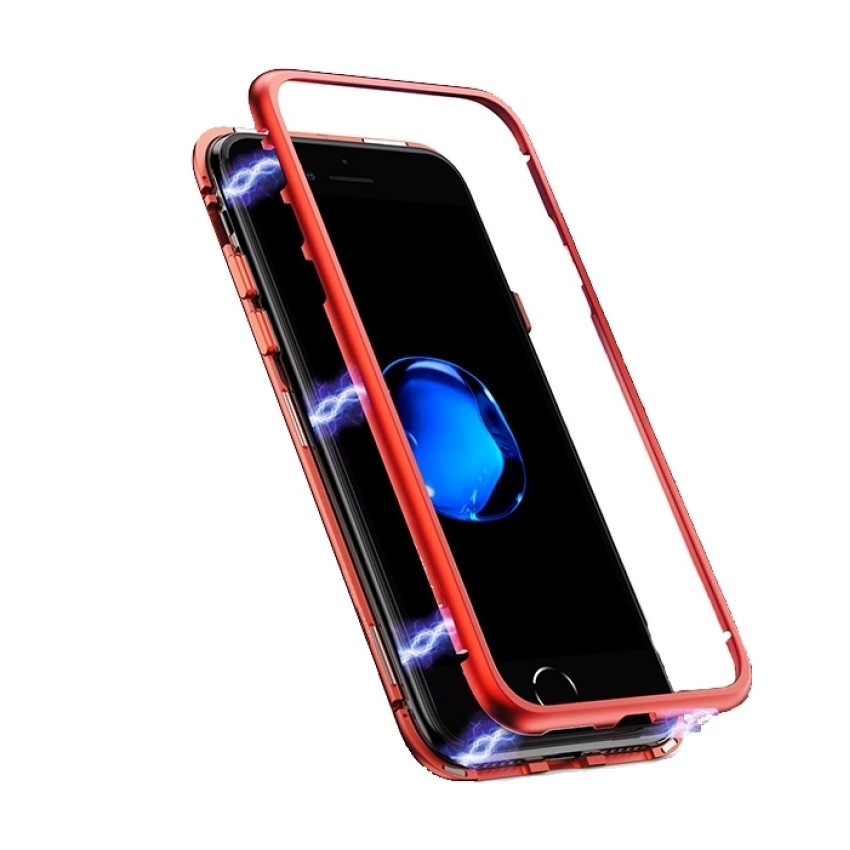 Μαγνητική Θήκη Detachable Metal Frame με Πίσω Όψη από Tempered Glass για Xiaomi Redmi Note 7/7 Pro - Χρώμα: Κόκκινο