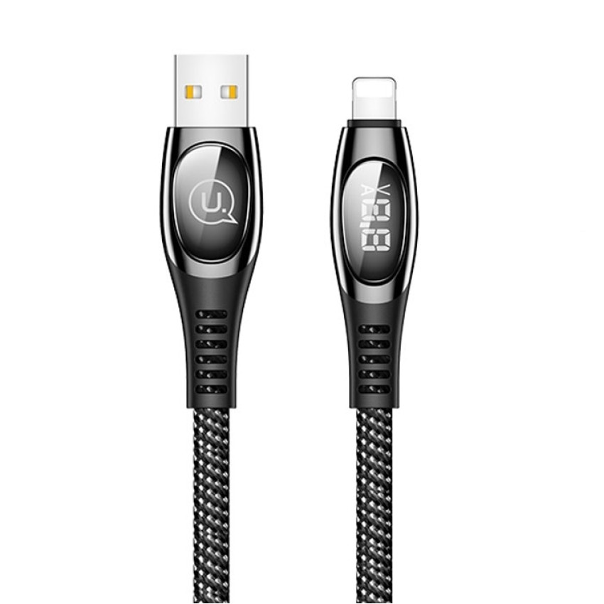 USAMS US-ZJ63 Καλώδιο Φορτιστή Lightning με Οθόνες LED / Charging Cable With LCD LED for iPhone (2 Μέτρα) - Χρώμα: Μαύρο