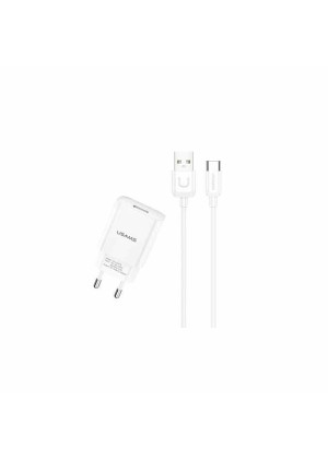 USAMS Φορτιστής Ταξιδιού T21 USB 5V 2.1A & Micro-USB Καλώδιο Fast Charge Xρώμα : Λευκός