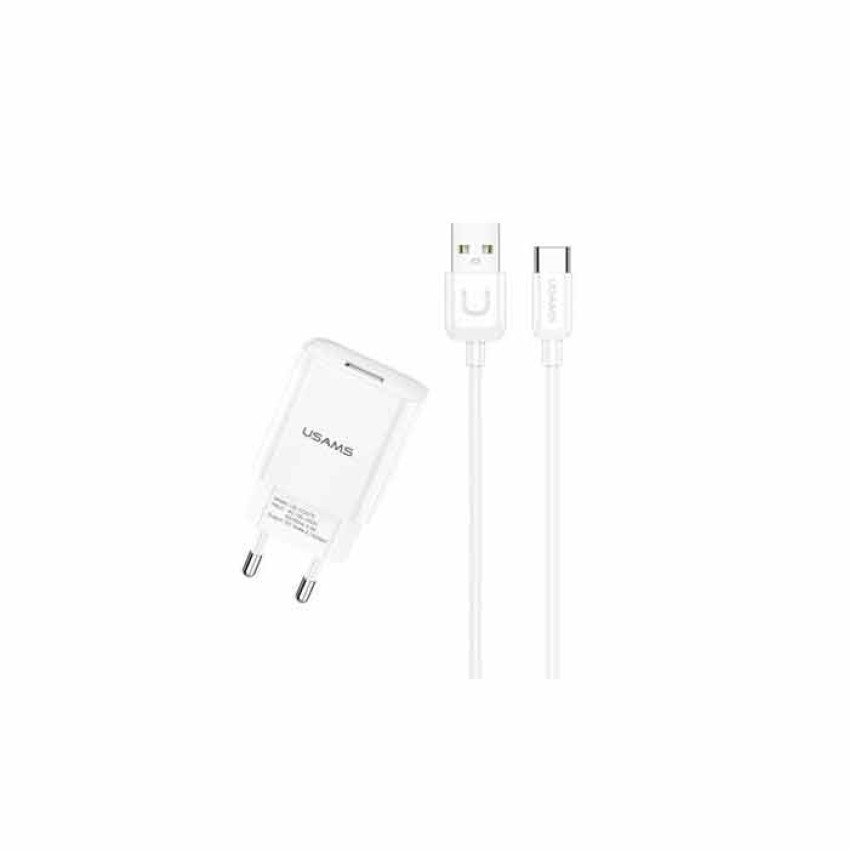 USAMS Φορτιστής Ταξιδιού T21 USB 5V 2.1A & Micro-USB Καλώδιο Fast Charge Xρώμα : Λευκός