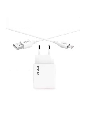 PZX C882E Φορτιστής Ταξιδιού USΒ και Καλώδιο Lightning Σετ / Traveling USB Charger with Charging Cable Lightning Set  - Χρώμα: Λεύκο