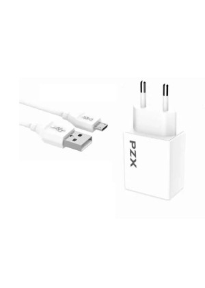 PZX C882E Φορτιστής Ταξιδιού USΒ και Καλώδιο Micro Σετ / Traveling USB Charger with Charging Cable Micro Set  - Χρώμα: Λεύκο