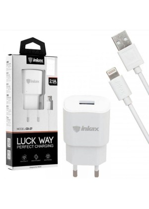 inkax- CD-27 Φορτιστής με USB 2.1A / Lightning USB Καλώδιο - Χρώμα: Λεύκο