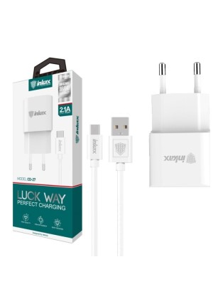 inkax- CD-27 Φορτιστής με USB 2.1A / Τype -C Καλώδιο - Χρώμα: Λεύκο